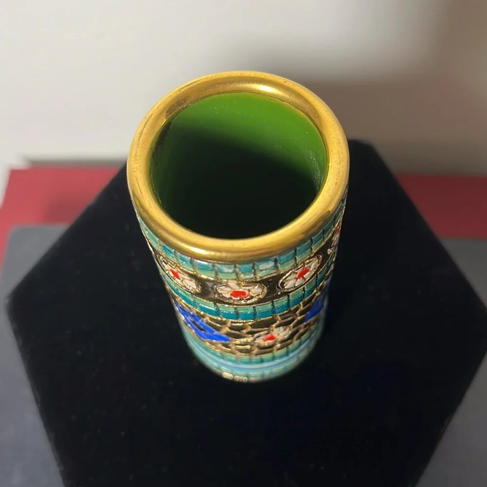 Ceramiche D’Arte Mario Sambuco Italy Miniature Mosaic Hand Painted Cylinder Vase